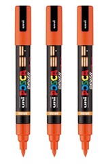 uni PC5BR WaterBased Paint Markers Reversible Brush Tip Orange 3 PCS