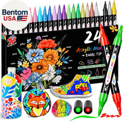 Acrylic Paint Markers for Teens, 24 Colors Dual Tip – Waterproof, Non-Toxic, Fas