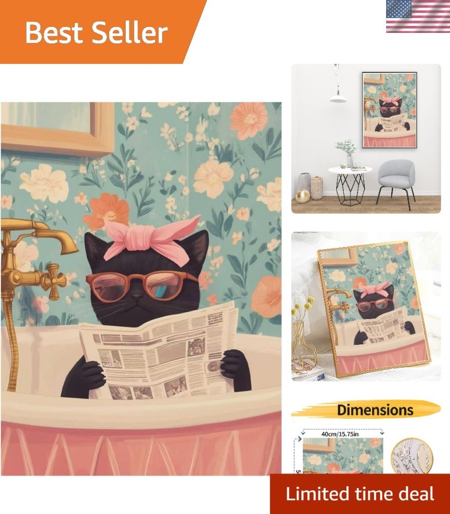 Black Cat Paint by Number for Adults,Funny Animal in Bathroom Painting by Num…