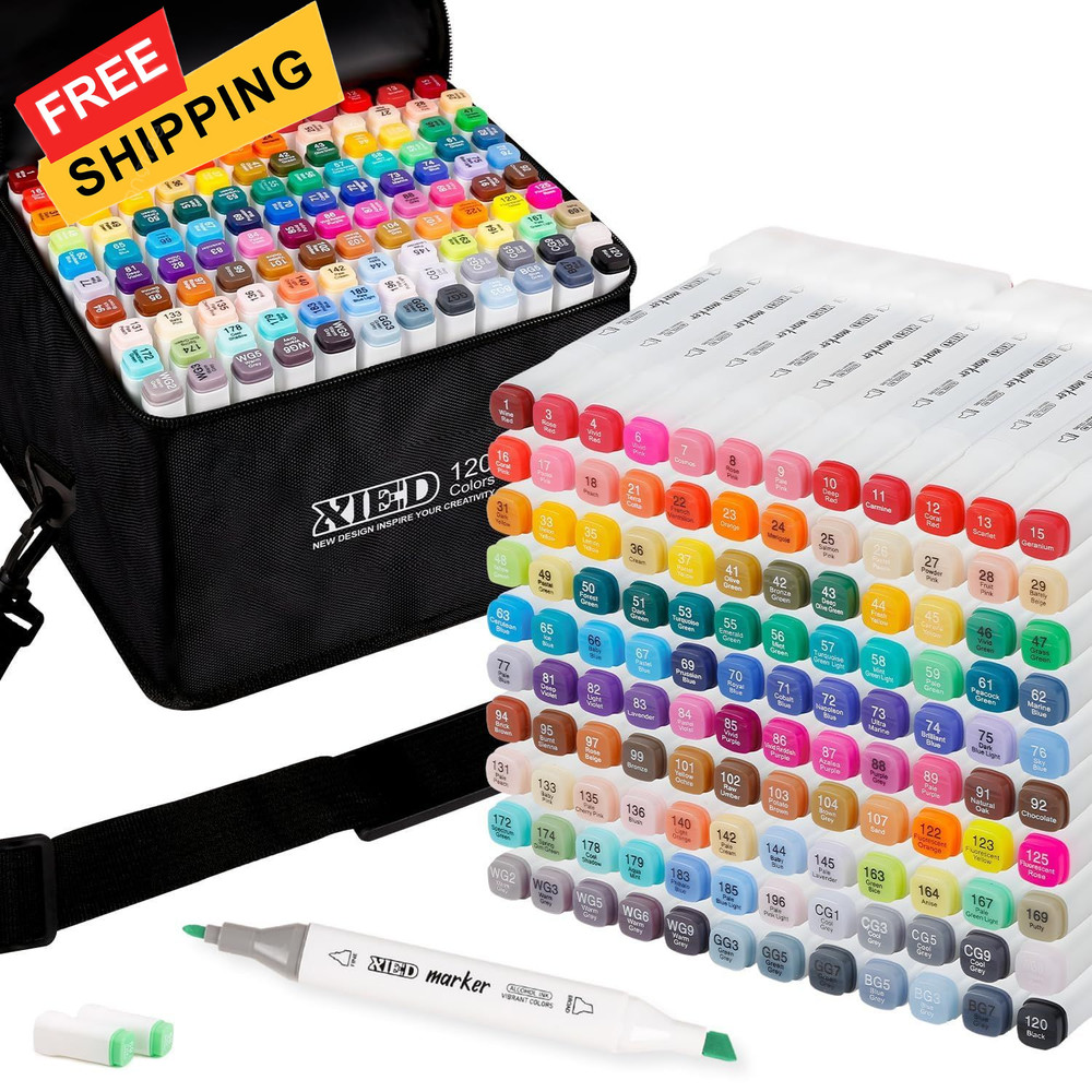 XIEED 120 Colors Premium Alcohol Markers, 120 Count (Pack of 1), 120