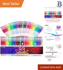 Non-Toxic Glitter Gel Pens – 33 Color Set with Soft Grip for Comfortable Writing