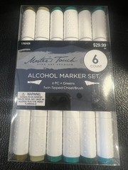 Alcohol Marker Set 6 pc Twin Tipped Chisel Brush Green Tone Master Touch 1762426