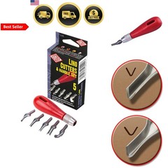 Lino Cutter Set 5 Blades and Handle High Carbon Steel Carving Tools UK