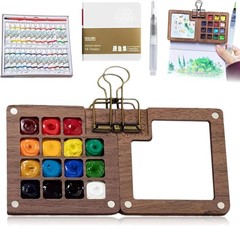 Portable Mini Watercolor Kit Travel Pocket Artist Set for Painters w/ 24 Colors