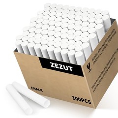 ZEZUT White Chalk 100PCS, Low Dust Chalks Stick 1 Count (Pack of 100),