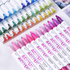 kander 12 Colors Dual Tip Acrylic Paint Markers, Reddish Brown Color — Extra