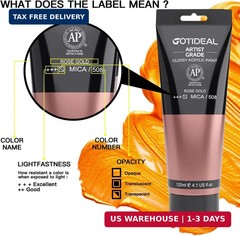 GOTIDEAL Acrylic Paint Metallic Rose Gold(120ml, 4.1 oz) Non Toxic Non Fading,Ri