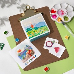 60 Sheets Mini Watercolor Sketchbook 4.7×4.7 Inch Cold Press 300gsm/140lb