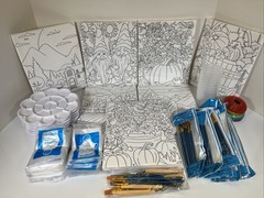 ART Bundle Canvas Brushes ,Trays, Cups And Lids Bibs 10in H 7.5inW