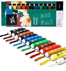 Mont Marte 12 Pc Acrylic Paint Set 12 ml Each Signature Pigment Satin Finish