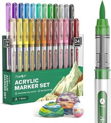 Acrylic Paint Markers Brush Tip 24 Colors, Water Based Acrylic Markers with A…