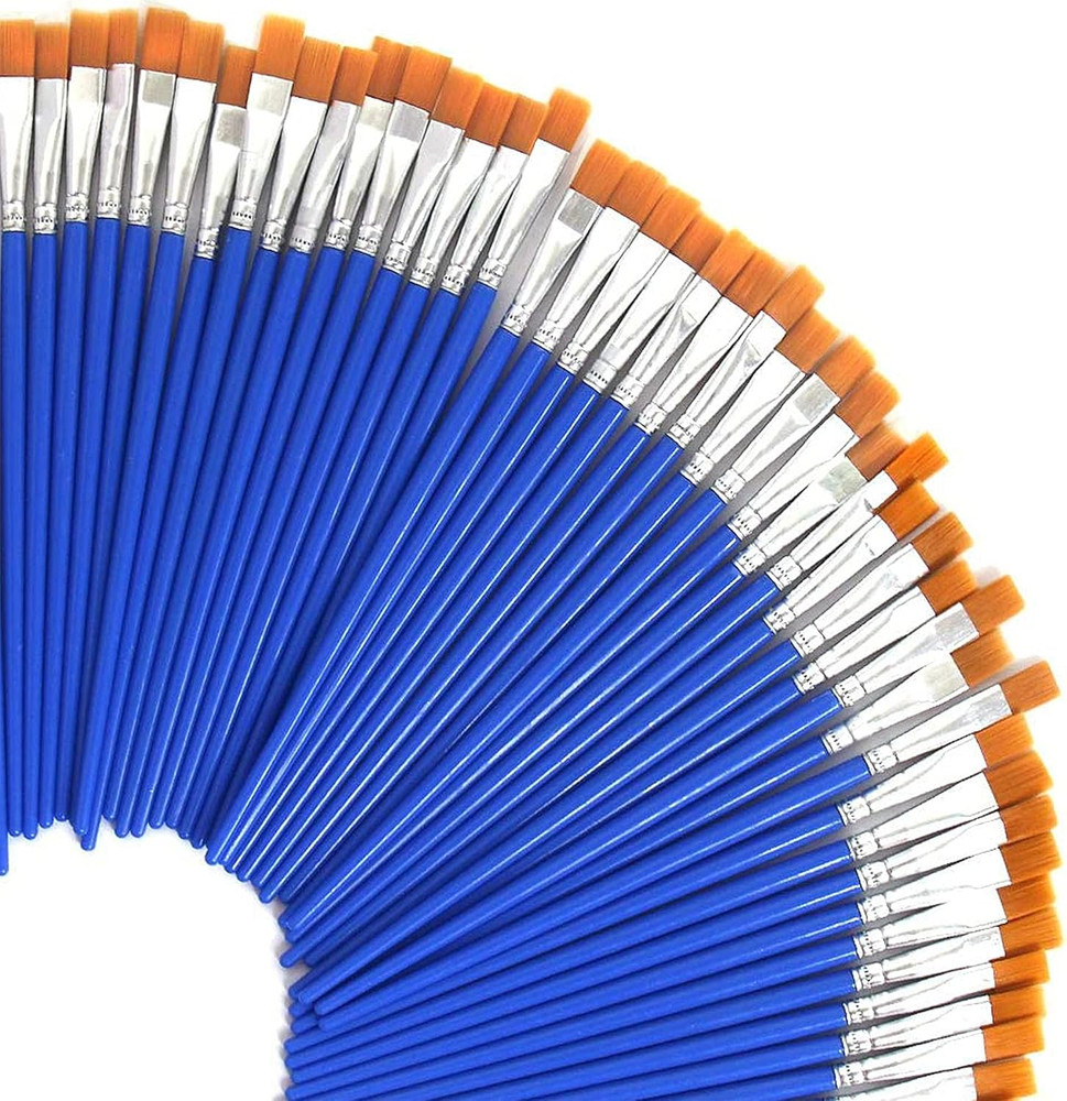 Wide Flat Paint Brushes Set with Nylon Hair, Small Brush Bulk for Detail Paintin