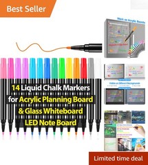 14 Pack Liquid Chalk Markers in 12 Vibrant Colors for Acrylic & Glass Surfaces