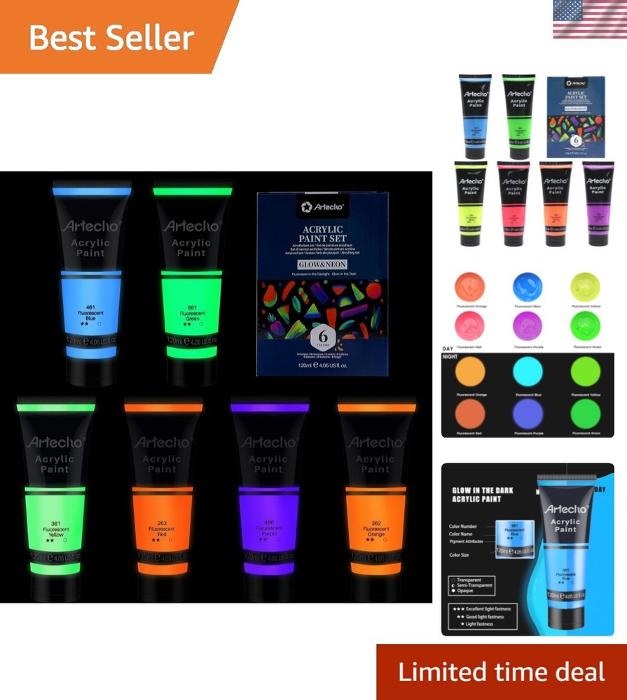Vibrant Glow & Neon Acrylic Paint – 6 Colors, 4 oz for Stunning Art Creations