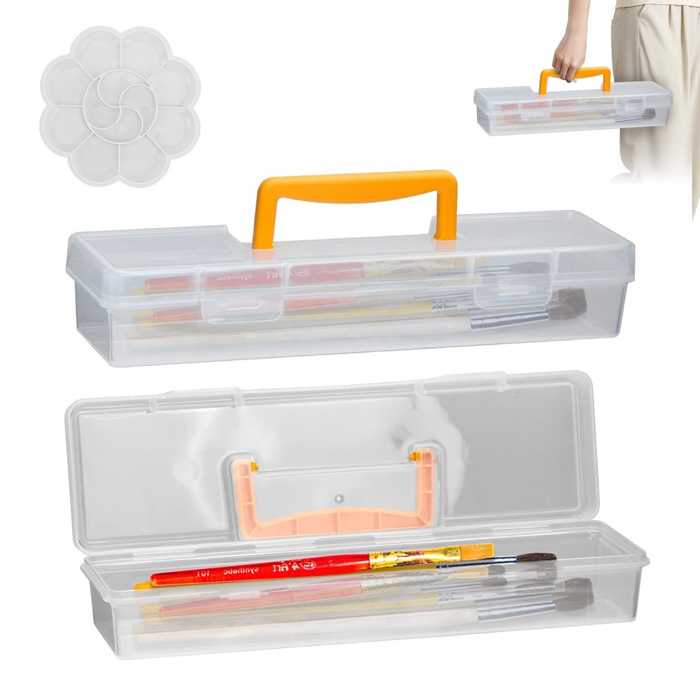 WRENYZK 2 Pack Paint Brush Case Portable, Clear 13 x 3.5 x 2.25 inches, clear