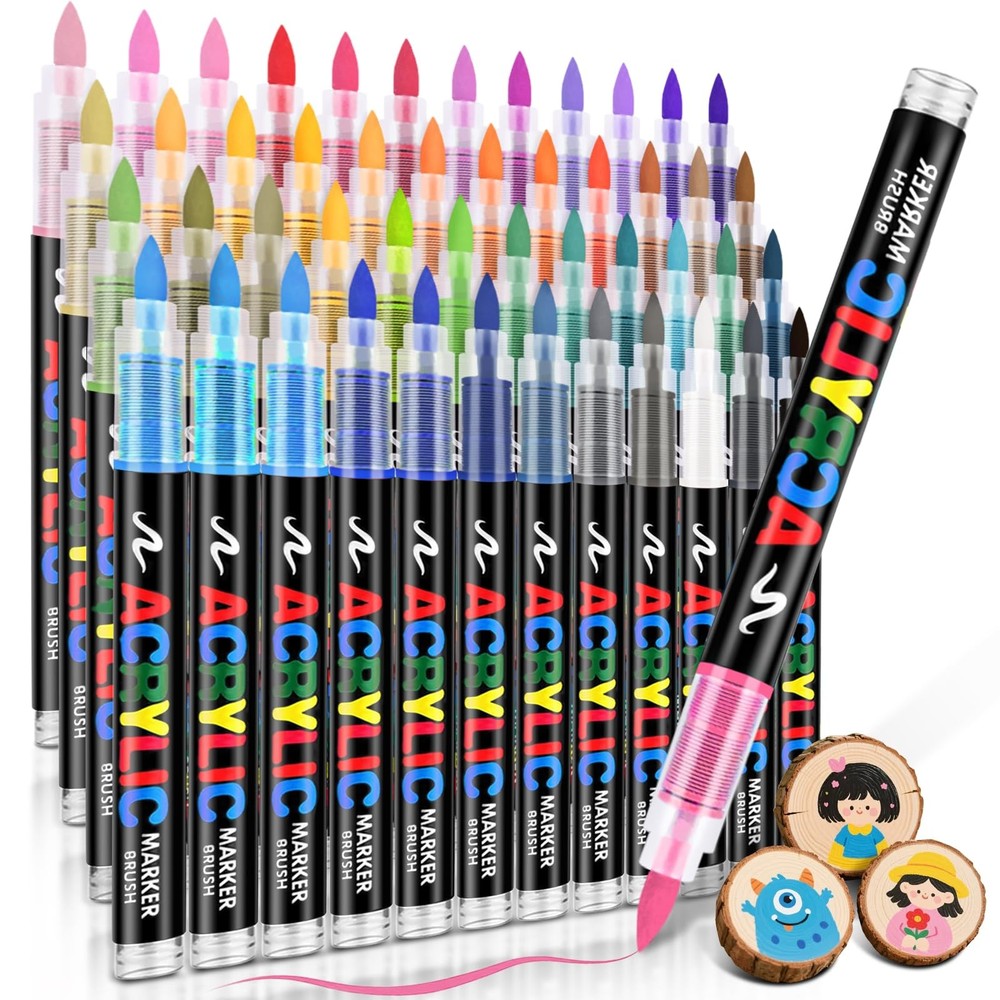 48 Colors Acrylic Paint Markers Brush Tip, Water-Based Acrylic Colored Paint …