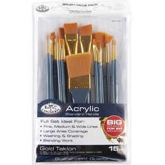 15-Piece Golden Taklon Acrylic Paint Brush Set with Assorted Sizes for Artists