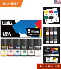 Professional Acrylic Gouache Paint, 6 x 59ml 2-oz, Primaries Set