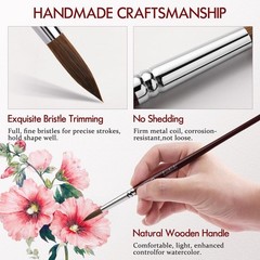 Sable Hair Watercolor Brushes Professional,9pcs Mop Round Fine Tip Detail Wat…