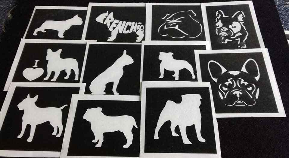 5 – 25 bulldog stencils etching glass Frenchie Staff Pit bull English French