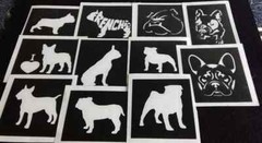 5 – 25 bulldog stencils etching glass Frenchie Staff Pit bull English French