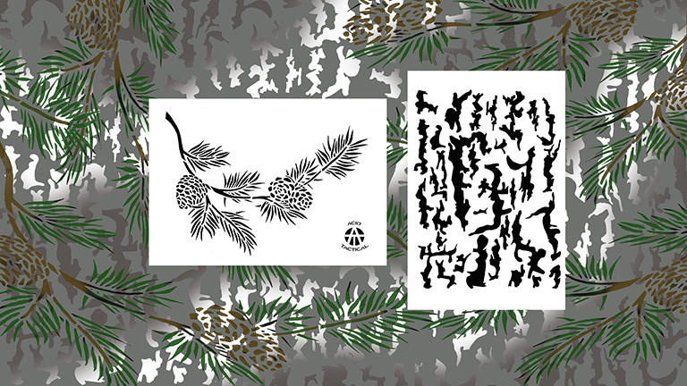 2 PACK Vinyl Airbrush Spray Paint Stencils 10Mil 14″ Camouflage Pine Branch Bark