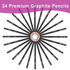 24-Piece Graphite Sketching Pencil Set – 14B-5H, Ideal for Beginners & Artists
