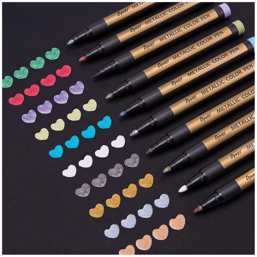 Metallic Marker Pens – Set of 10 Medium Point Metallic Markers for Rock Paint…