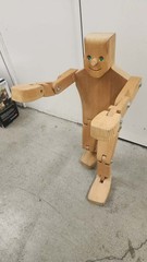 Wooden Articulated Artist Mannequin Poseable Figure, Green Eyes, 30 in