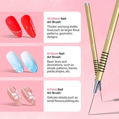 Komall Metallic Nail Art Brushes, 6Pcs Non Slip Liner Brush Set, UV Gel Gold