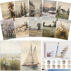 12 Sets Paint by Numbers 8 x 12 Inch for Adults Beginner with Wooden Frames C…