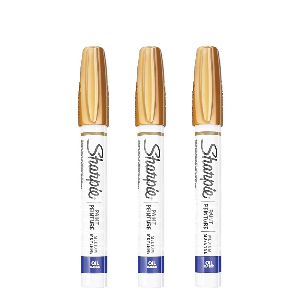 SHARPIE Oil-Based Paint Marker, Medium Point, 1 Count (Pack of 3), Gold