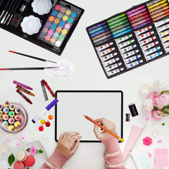 Deluxe Art Supplies Kit for Kids, Boys, Girls, Teens, Ages 5-12, with Sketch Pad