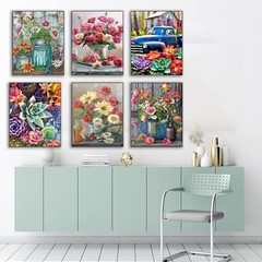 EWJRNSF 6 Pack Diamond Painting Kit Full 11.8 x 15.7 inches, C 6 Flowers