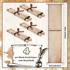 4 Pack Blank Paper Scrolls Scroll Paper Wrapped on Wood Rod for Writing, Draw…