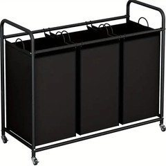 3-Bag Rolling Laundry Sorter Hamper, 63.4-Gallon Heavy-Duty Laundry Cart