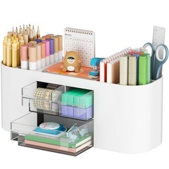 White Multi-Functional Desk Organizer Pen Holder with 3 Drawers