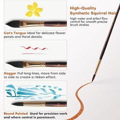 Watercolor Brushes Professional, 10Pcs Synthetic Squirrel Hair Water Color Pain