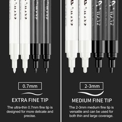 SFAIH Black & White Acrylic Paint Markers – 8 Pack 2-3MM Medium Tip & 0.7MM Extr