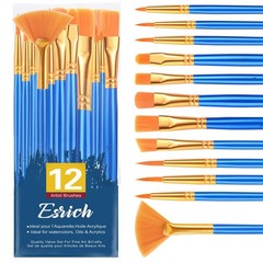 Paint Brushes Set,1pack/12pcs Nylon Hair Round-Pointed Tip Acrylic Paint Brus…