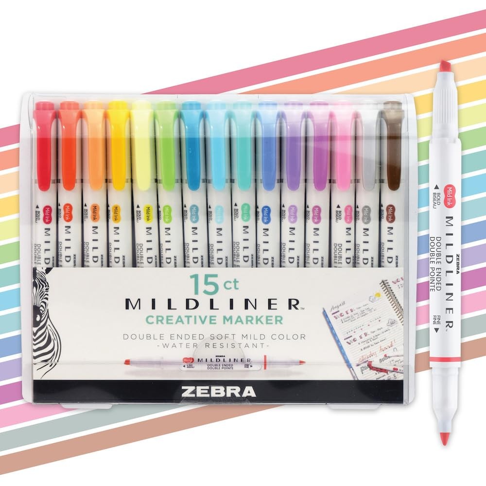 Zebra Pen Mildliner Dual-Tip Highlighter 1 Count (Pack of 15), Assorted D