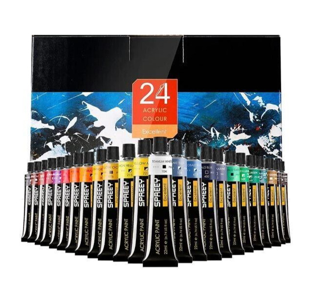 Spreey Acrylic Paint Set 24*22ml Acrylic Colors Rich Pigments Non Toxic Non Fadi