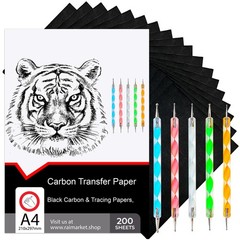 200 Sheets Black Carbon Paper for Fabric, Wood, Canvas Tracing, A4, 5 Stylus