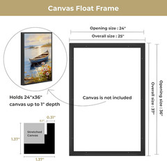 Black 24×36 Floating Canvas Frame for Art, Vertical or Horizontal Display