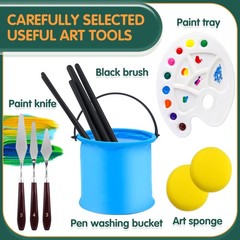64PCS Acrylic Paint Set with Wooden Easel, Brushes, Canvases, Palette & Knives