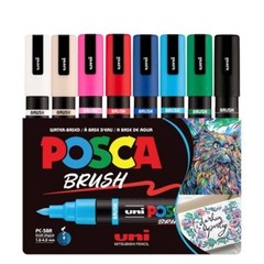 uniball 8pk POSCA Water-Based Paint Markers Reversible Brush Tip 1.0-4.0mm