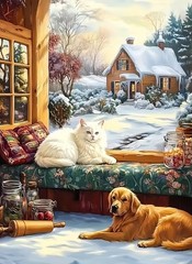 Diamond Art Kits for Beginners,Christmas Winter Cute Dog and Cat Diamond Paintin