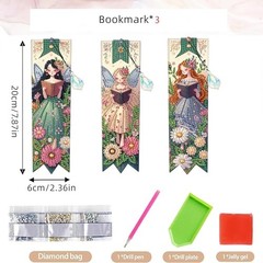 Reading Fairy Flower Diamond Art Bookmarks with Tassels, 3 Pack | Cute Green