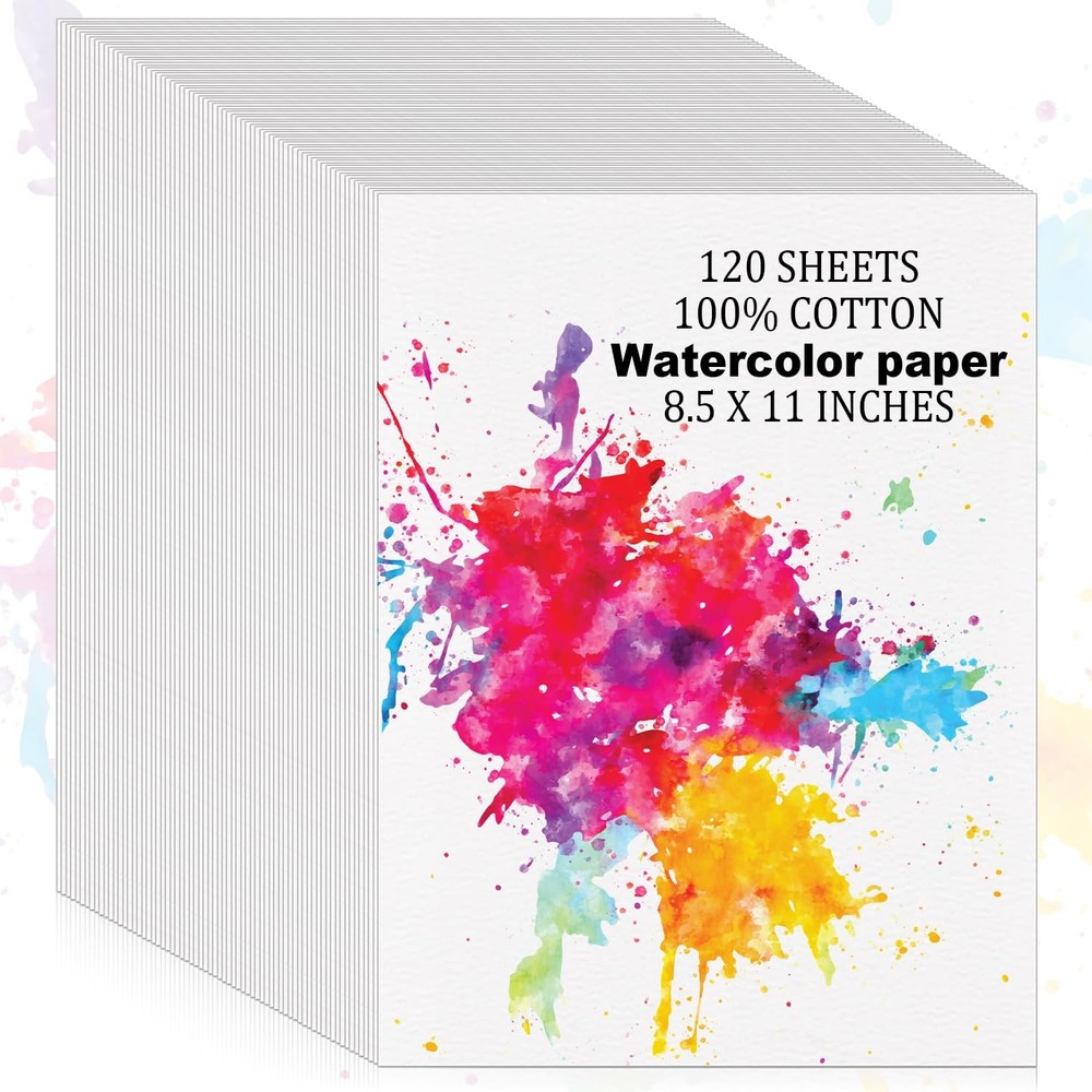 120 Sheets 100% Cotton Watercolor Paper Bulk, 8.5″ x 11″ 140lb/300 GSM Cold P…
