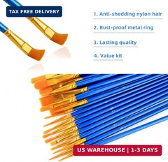 20 Pcs Paint Brushes Painting Brush for Acrylic Oil Watercolor Flat and Round Pa